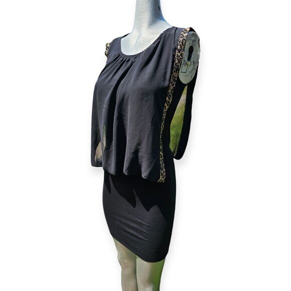 Waggon Paris Sleeveless Black Animal Print Trim Mini Dress Medium - Picture 3 of 10